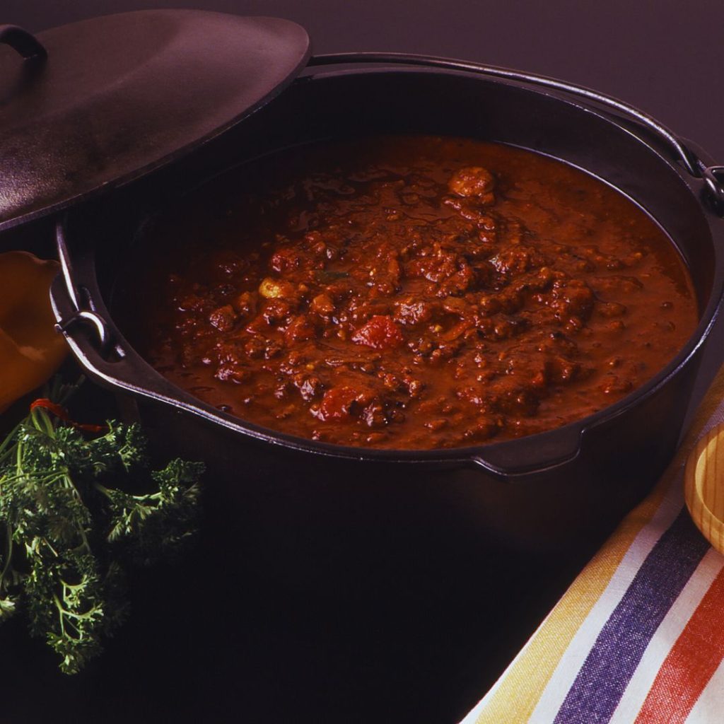 a dutch oven full of chili